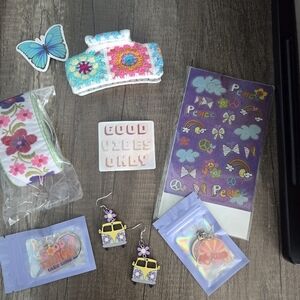 Boho Hippie Accessory Bundle NEW Belt Earrings Keychains Stickers Hair Clip